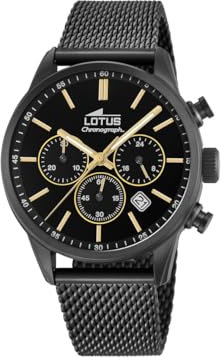 LOTUS Montre Homme Analogique Acier INOX 316L Noir - Quartz - Chronographe - Calendrier - Verre Minéral Résistant - Étanche 5 ATM Casual 18700/2 Chrono