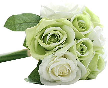 Momola 9 Têtes Artificielle Soie Faux Fleurs Feuille Rose De Mariage Floral Décor Bouquet (Vert)