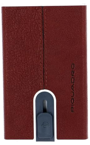 PIQUADRO – Portacarte Black Square Automatico – in Metallo e Pelle – Protezione RFID, 1 comparto interno – Colore Cuoio Tabacco – Uomo
