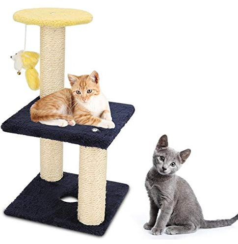 Gulunmun 3-Layer Cat Climbing Tree Scratching Post Board and Hanging Toy Home Pet Activity Center Natural Sisal Material is Non-Toxic-M