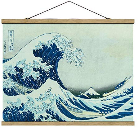 Bilderwelten Stoffbild Poster Katsushika Hokusai Die Grosse Welle von Kanagawa 60x80cm Eiche
