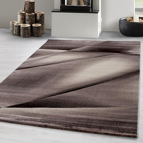 Carpetsale24 Kurzflor Teppich 80x300 cm, Modern Abstrakt Design in Braun Beige, Pflegeleicht, ideal für Lange Flure, Eingangsbereiche oder Bettseiten