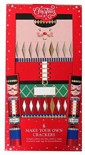 Make Your Own Christmas Crackers - Nutcraker, Pack of 6 - With Tags, Silk Ribbon, Hats, Mottos and Snaps
