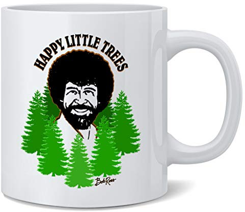 Bob Offiziell lizenzierte Ross-Tasse Happy Little Trees, coole motivierende Retro-Vintage-Stil, positive Energie, Keramik-Kaffeetasse, Teetasse, lustiges Geschenk, 340 ml
