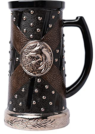 Grupo Erik: Boccale da Birra da Collezione The Witcher, Logo Lupo Geralt, Licenza Ufficiale 100 percento, Ceramica, 750 ml