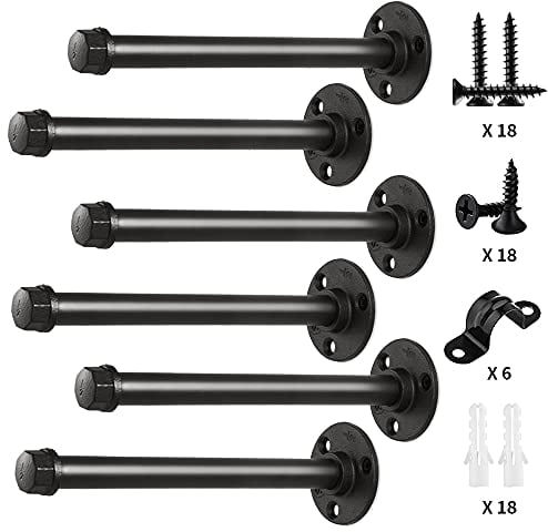 Rohr-Regalhalterungen, 30,5 cm, industrielles Eisenrohr, schwimmende Regalhalterung, robuste Metallregalhalterungen für Regale, 6 Stück, schwarz (30,5 cm - 6 Stück)