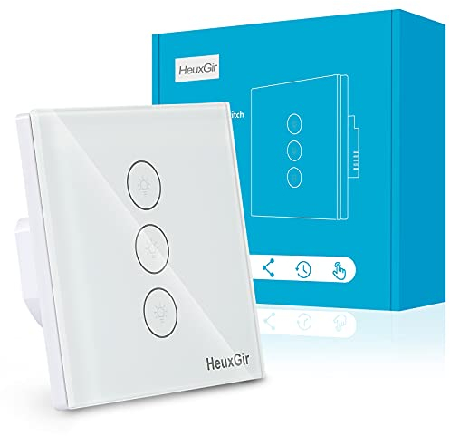 HeuxGir Smart WiFi Touch Sensor Light Switch,86 * 86mm Lichtschalter with Glass Panel and Status LED, Works with Alexa Tuya Google Home 2.4 GHz Neutral Line Required