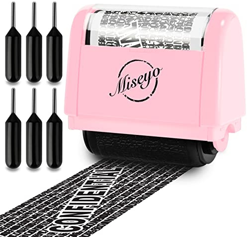 Miseyo Rollstempel-Set, Schutz vor Identitätsdiebstahl, Pink (6 Nachfülltinte im Lieferumfang enthalten)