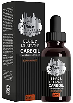 THE SHAVE FACTORY Bart- und Schnurrbartpflegeöl – Sandalwood 30ml – Nährendes Bartöl für Wachstum, Glanz und Feuchtigkeit – Tägliche Pflege für Gesundes, Weiches Gesichtshaar