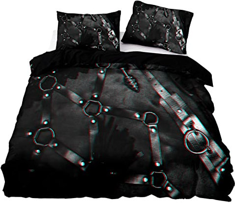 SHITOU Bettwäsche 155x200 schwarzes Leder Bequemer Mikrofaser-Bettbezug Mit ReißVerschluss，Pflegeleicht BettwäSche Und 2 Kopfkissenbezug 80x80，Geeignet FüR Erwachsene Und Kinder