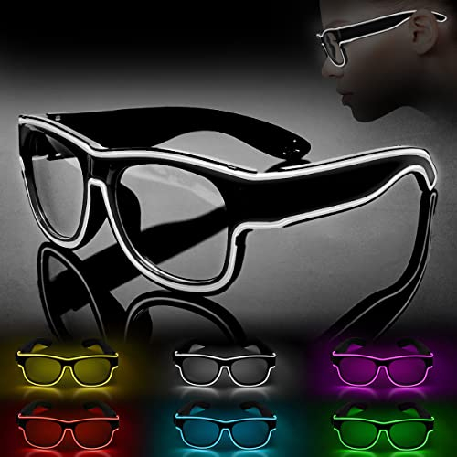 Ainiv LED Brille, Leuchten Brille, Wireless Neon Rave Brille, Flashing LED Sonnenbrille Kostüme, Flashing LED brillen, Led Glasses, Partybrille, Party Led Brille für Party, EDM, Halloween (Weiß)