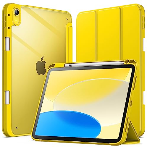 JETech Hülle für iPad (A16) 11./10. Generation (2025/2022) mit Stifthalter, Klare Transparente Rückseite Schutzhülle Dünner Ständer Stoßfest Tablet (Gelb)