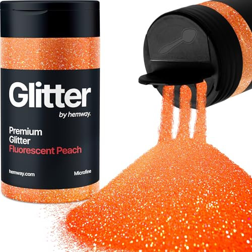 Hemway Premium Glitter Shaker - Fluorescent Peach | Microfine Metallic Flake Sequins for Resin & Epoxy Crafts | Craft Supplies for Tumblers, Festival, Hair, Face, Body, Eye & Nail Art | 125 g