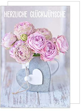 Edition Seidel Premium Allgemeine Glückwunschkarte mit Umschlag. Geburtstagskarte Grusskarte Billet Happy Birthday Herzlichen Glückwunsch Mann Frau Karte Blumenstrauß Herz (G2966 SW023)