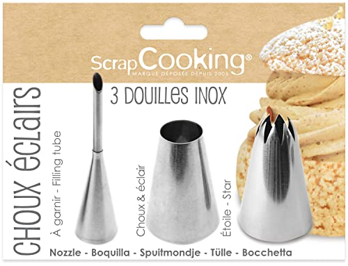 ScrapCooking - 3 Douilles Pâtisserie pour Éclairs & Choux - Douilles en Inox Qualité Professionnelle - Embouts Poches à Douille - Décoration Gâteau Dessert - 1831