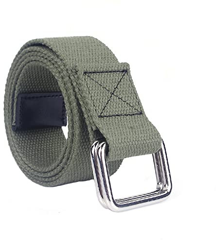 SEIWEI Geflochtener Canvas-Gürtel, 110 cm, Doppelringschnalle, elastischer Gürtel, verstellbarer Gurtband für Damen und Herren, military green, 110 cm