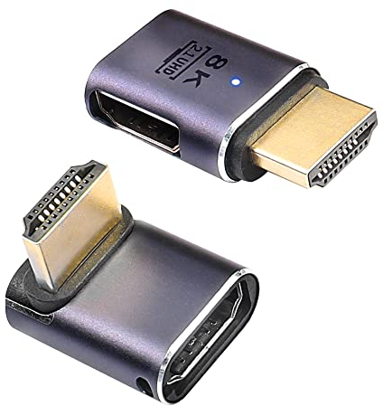 XMSJSIY Adaptador de extensión HDMI 8K Macho a Hembra de ángulo Recto de 90 Grados, Soporte de Alta Velocidad 8K @ 60Hz/4K @ 120Hz, 7680x4320P, 3D, HDR, ARC, 48Gbps -2 Unidades