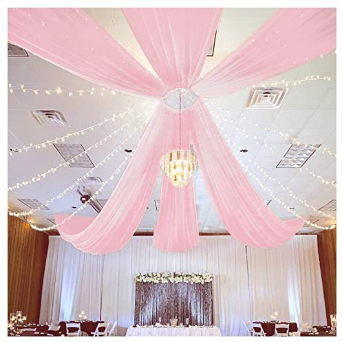 Fanqisi Wedding Canopy Ceiling Drapes 6 Panels 5ftx15ft Pink Draping Fabric Sheer Curtains Voile Ceiling Chandeliers Draping Decorations for Party