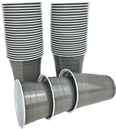 Vitavalley 50 graue Party-Cups (473ml) - wiederverwendbare & robuste Plastikbecher - ideal für Deine Feier