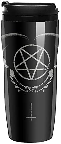 Gothic Occult Satan Penta Symbol Skull Coffee Mug with Lid Travel Cup Tea Tumbler Gift for Women Men 350ml