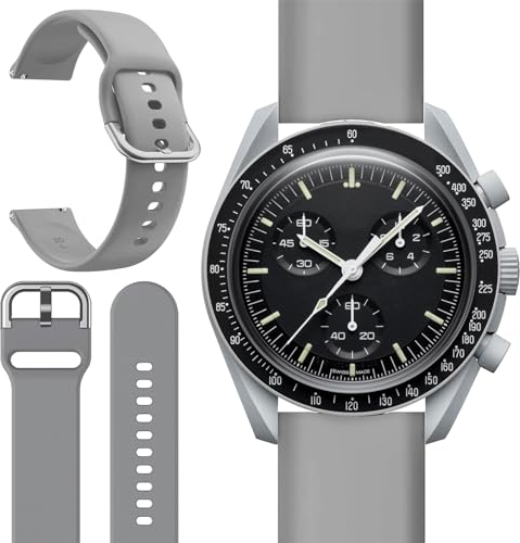 Miimall Armband Kompatibel mit Omega x Swatch Speedmaster Moonswatch Armband, Weiche Silikon Replacement Watch Strap Uhrenarmband Sport Armbänder für Omega Swatch Moonwatch Band -Grau
