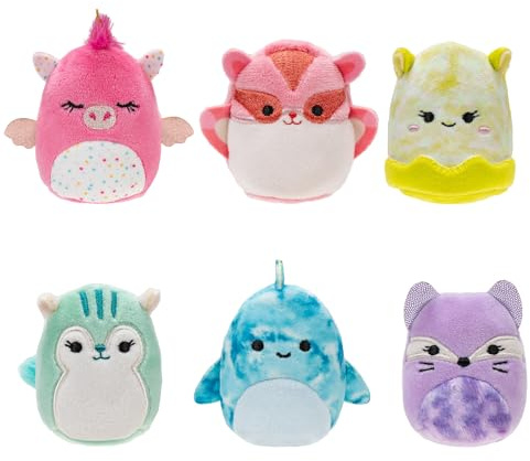 Squishville by Original Squishmallows Cute & Colourful Squad Plush - Six 2-Inch Squishmallows Plush Including Annalise, Duna, Fuyuki, Danika, Lemora, and Rayn - Toys for Kids