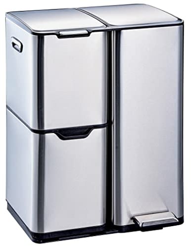 Kitchen Move Papelera de Cocina para la clasificación selectiva 60L HAJA Silver, Acier inoxydable, Acero Inoxidable, 46,7x39x71.9cm