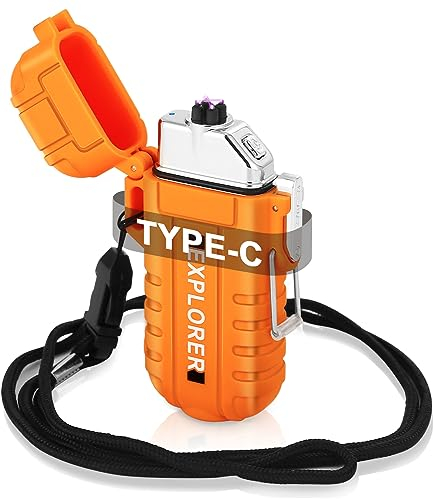 Lichtbogen Feuerzeug elektrisch,USB C Wiederaufladbares Feuerzeug mit Taschenlampe, Wasserdicht Winddicht Plasmafeuerzeug Lighter mit Schlüsselbund für Camping, Survival Taktische-überlebensausrüstung