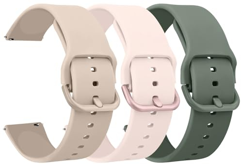 AK Pack 3 Watch Bands 20mm 22mm for Women Men, Replacement Straps Band for Smart Watch, soft skin-friendly silicone quick release, smart watch wristband (20mm, Cactus/Nude Pink/MilkTea)
