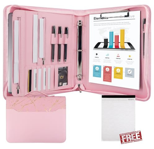GraduatePro Carpeta de Conferencia, Portafolio con Cremallera de negocios, A4 Portadocumento Piel, bolsa organizador para Pad Notebook currículum, Mármol rosa