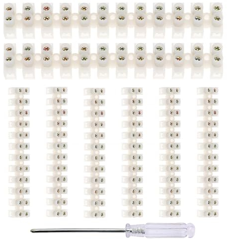 YIXISI 8 Pezzi Morsettiere Elettriche, Doppia Fila 12 Posizioni Morsetto a Vite, 10A Doppia Fila Morsettiere, Morsetti Elettrici a Vite, con Cacciavite, per Collegamento del Cavi