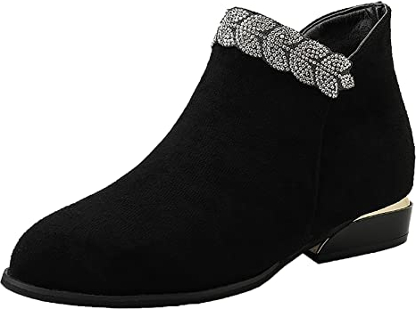Damen Mit Absatz Schwarz 44 Winter Neueste Schönes Design Trend Mode Strass Und Höcker Reißverschluss Damen Stiefel Stiefeletten Flach Damen Schwarz (Black, 37)
