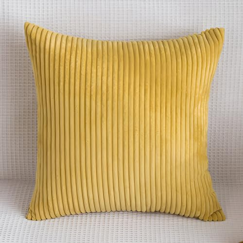 Interior by Hakito Set Kissen mit Füllung (60x80cm senf) Modell Mary Kordsamt gestreift senf, als Sofakissen, Couchkissen Dekokissen Zierkissen, Premium Füllkissen inklusive, weich & angenehm, Einzel