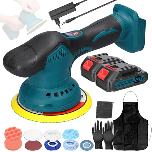 Weytoll Lucidatrice Auto Senza Fili, Lucidatrice a Batteria 21V, Batterie da 2 Pezzi, 2800-5500r/min 6 Velocità Variabile, Kit Lucidatura Orbitale 9mm per Cura dell'auto