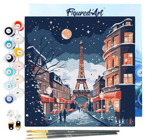 Figured'Art Mini Peinture par Numéro Adulte 20x20cm avec cadre Noël à Paris - Petit Format Kit de Loisir Créatif DIY Numéro d'Art Complet