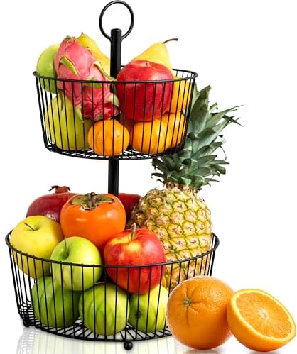 DEKOFY® Obst Etagere Schwarz - Obstkorb in zeitlosem Design - Obstschale Schwarz - Obstkorb Etagere