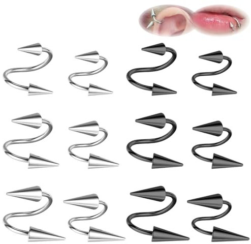 ZS 20G Spike Nasenringe Ohrstecker, 18G Edelstahl Spike Ohrstecker, 16G Septum Lippenringe Knorpel Tragus Helix Piercing Für Damen Herren (12 Stück 16g Helix Ohrringe)
