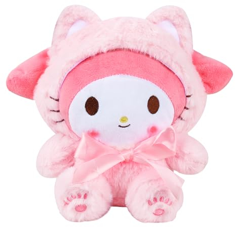 My Melody Kuscheltier, My Melody Plüschtier Spielzeug, Melody Plush 20cm, Kawaii Sanrio Plush, Kurzem Plüsch Stoff und PP-Baumwollfüller Kinderspielzeug Plüschtiere für Mädchen Geburtstagsgeschenk