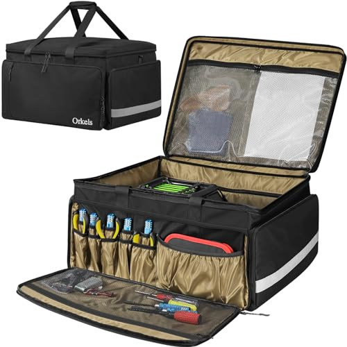 ORKELS RC Aufbewahrungstasche für 1/8, 1/10 Autos, schützende Tragetasche mit Bodenschindel, kompatibel mit Traxxas Auto, Multi-Taschen für Werkzeuge und Zubehör