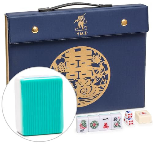Yellow Mountain Imports Opale Céleste Jeu de Mahjong Chinois avec 146 Tuiles et Étui en Vinyle Bleu — Uniquement pour Le Style de Jeu Chinois [天体蛋白石 中国麻将]