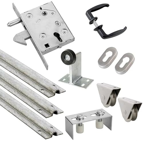 Kit complet portail coulissant roue acier gorge U en applique Ø80x20mm + rail 9m ESTEBRO
