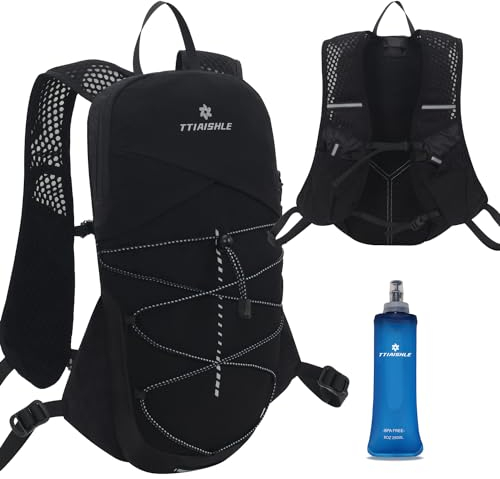 TTIAISHLE Sac à dos pour gilet de course à pied, sac à dos d'hydratation pour vélo (avec 2 flasques souples de 250 ml)