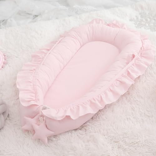 Baby tumbar, 95 cm/37.4 pulgadas Capa de nido de bebé de algodón transpirable con volantes, vaina portátil de sueño para bebés, vaina de nido recién nacido ajustable, colchón de moiseta de bebé para