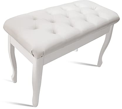 RWRAPS Duet Piano Bench Keyboard Stools, Genuine Leather Piano Stool in White with Storage, 76 x 35 x 49CM (White)