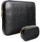 Yesmornsis Custodia imbottita in pelle PU per laptop da 13 pollici, compatibile con MacBook Air 13.6 A3113 M3 A2681, MacBook Pro 13 M2 A2686 con custodia per caricabatterie, colore nero