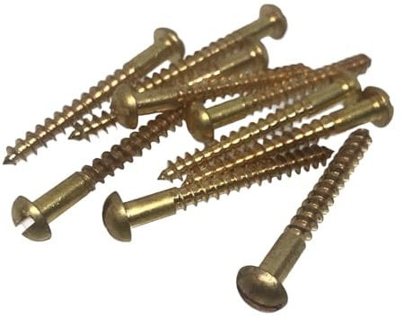 Brass Roundhead Slotted Wood Screws - 4.0mm x 40mm - 8 x 1 1/2 (Pack of 10)