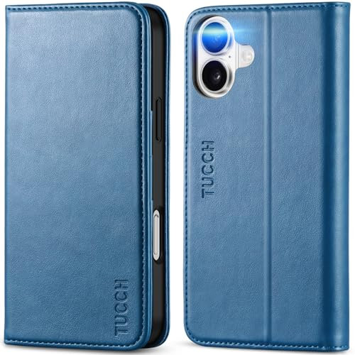 TUCCH Case for iPhone 16 Plus (6.7) 2024, PU Leather Folio Flip Wallet Stand Case Cover with[RFID Blocking][Card Slots][Kickstand][Shockproof Soft TPU Cover] Compatible with iPhone16 Plus, Lake Blue