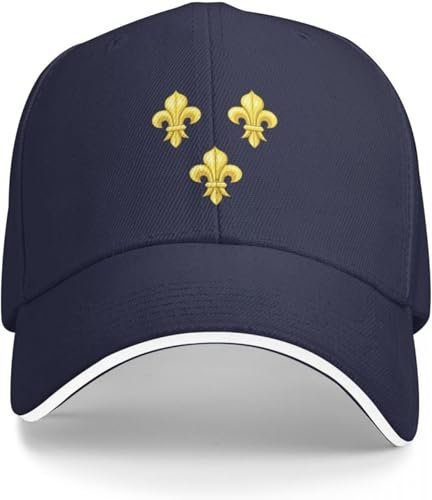Casquette Baseball Hip hop Chapeau de Soleil Blason France Moderne Français Royal Doré Jaune Fleur de LYS lis Bleu Roi de France Blason Vintage Blanc ba Baseball Cap