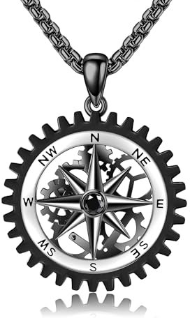 HUKKUN Kompass Halskette für Männer 925er Sterlingsilber schwarzer Kompassanhänger für Männer Kompass Schmuck Geschenke für Männer Vater und Ehemann