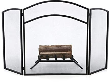 AITEKODVG Brandschutz-Klassiker für Gasherde, Sicherheitskamin/Ofen/Kamin/Grube, schwarzes Brandschutznetz mit 3 Paneelen, klappbarer, schmiedeeiserner Umrandungsschutz